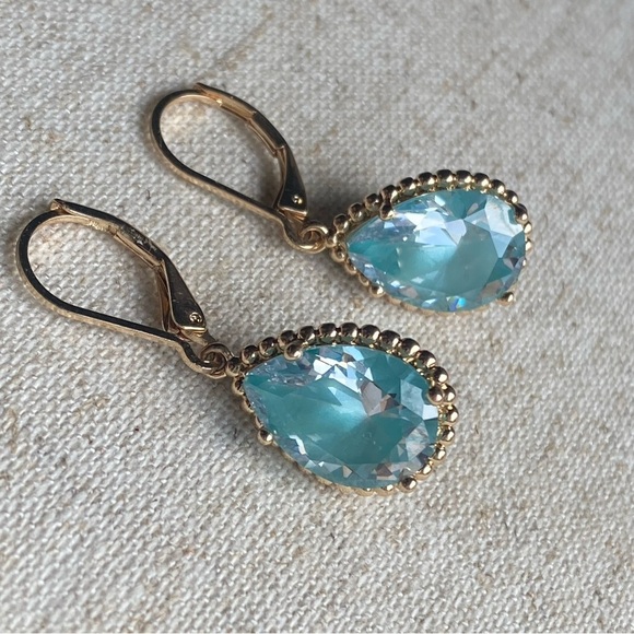 SOLID brass dangle crystal earrings - Picture 1 of 14